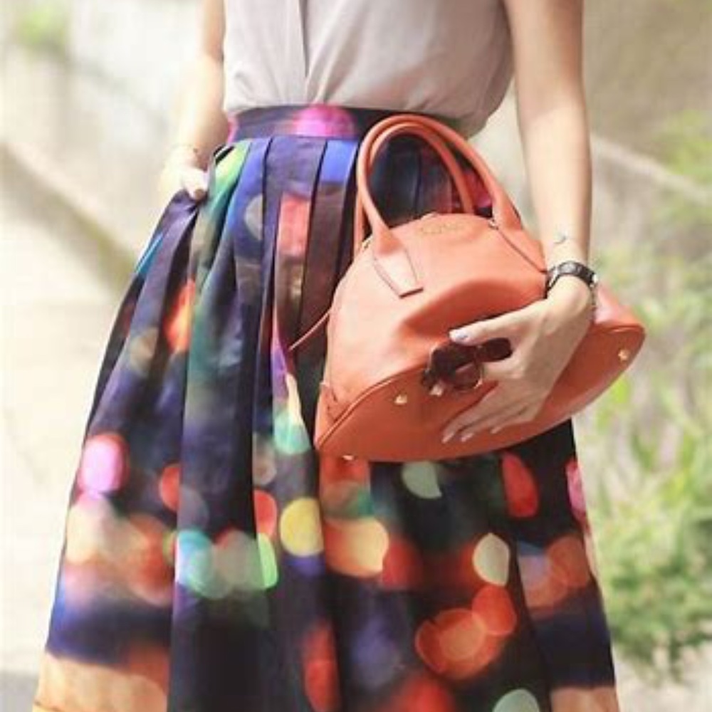 Chic Wish Neon Lights Pleated Printed Satin Midi Skirt